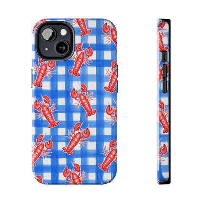 Blue Gingham Red Lobster Watercolor Patterned Phone Case | Various Models
