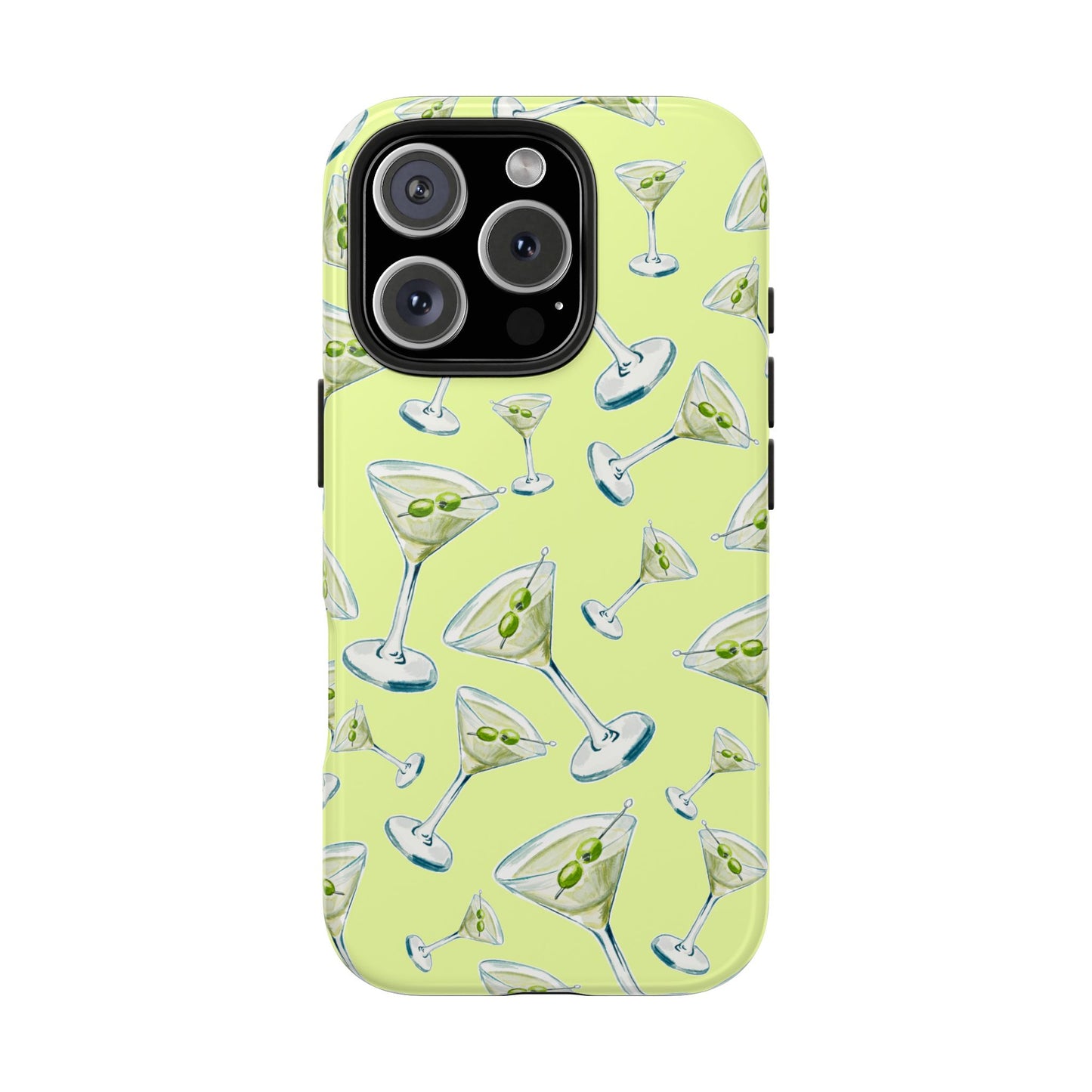 Watercolor Blue and Green Martinis Tossed Illustrated Pattern Yellow Tough Phone Case | Various Models