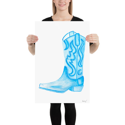 Print | Watercolor Light Blue Cowboy Boot 20″×30″