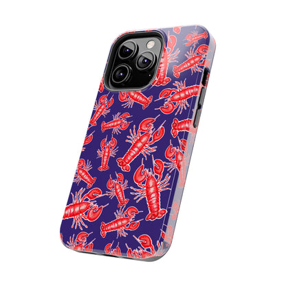 Red Lobster Watercolor Illustrated Tossed Pattern Navy Coastal Nautical Tough Phone Case | Various Models