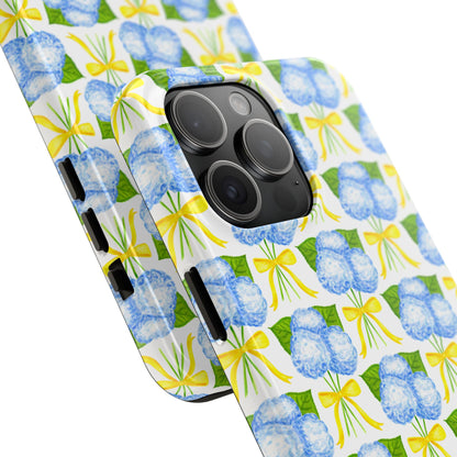 Blue Hydrangea Bouquets with Yellow Bow Ribbon Watercolor Illustrated Patterned Tough Phone Case | Various Models