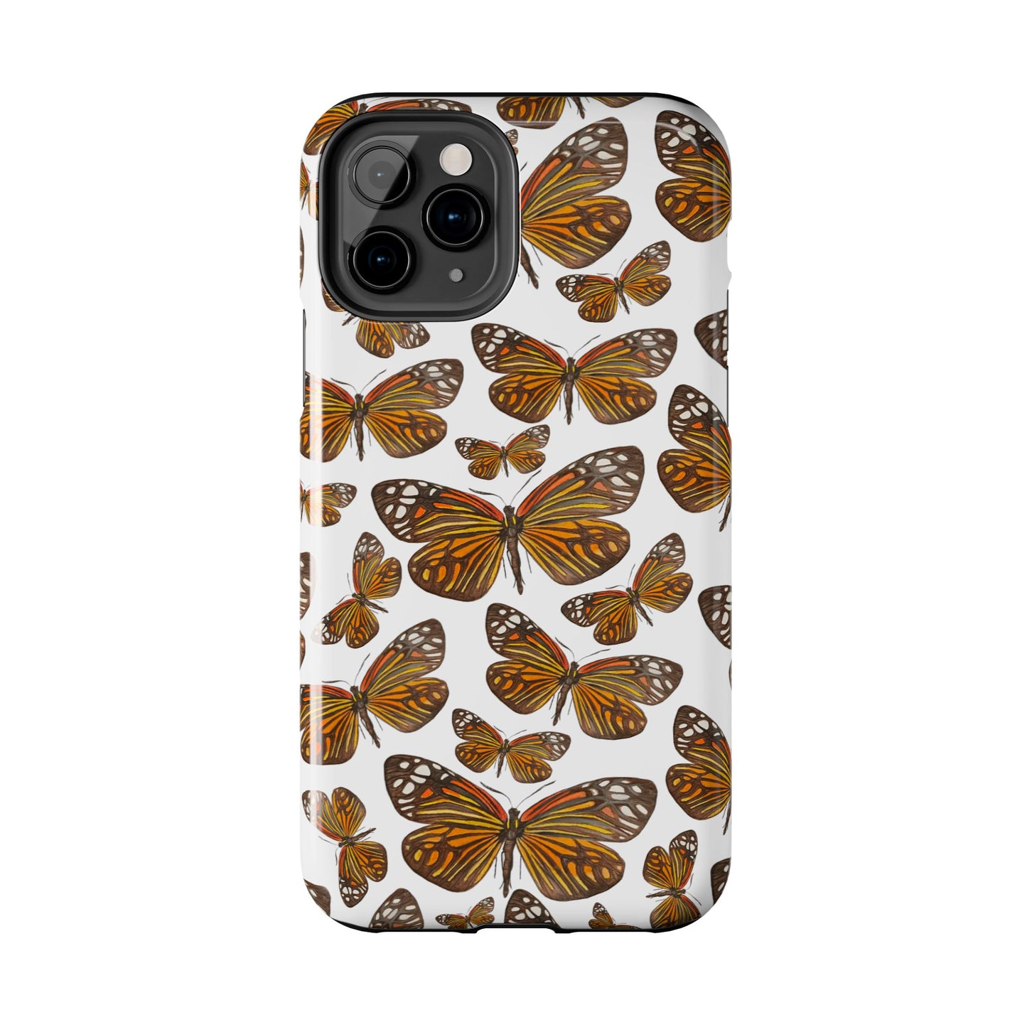 Black & Orange Butterfly Watercolor Illustrated Tossed Pattern Tough Phone Case | Various Models
