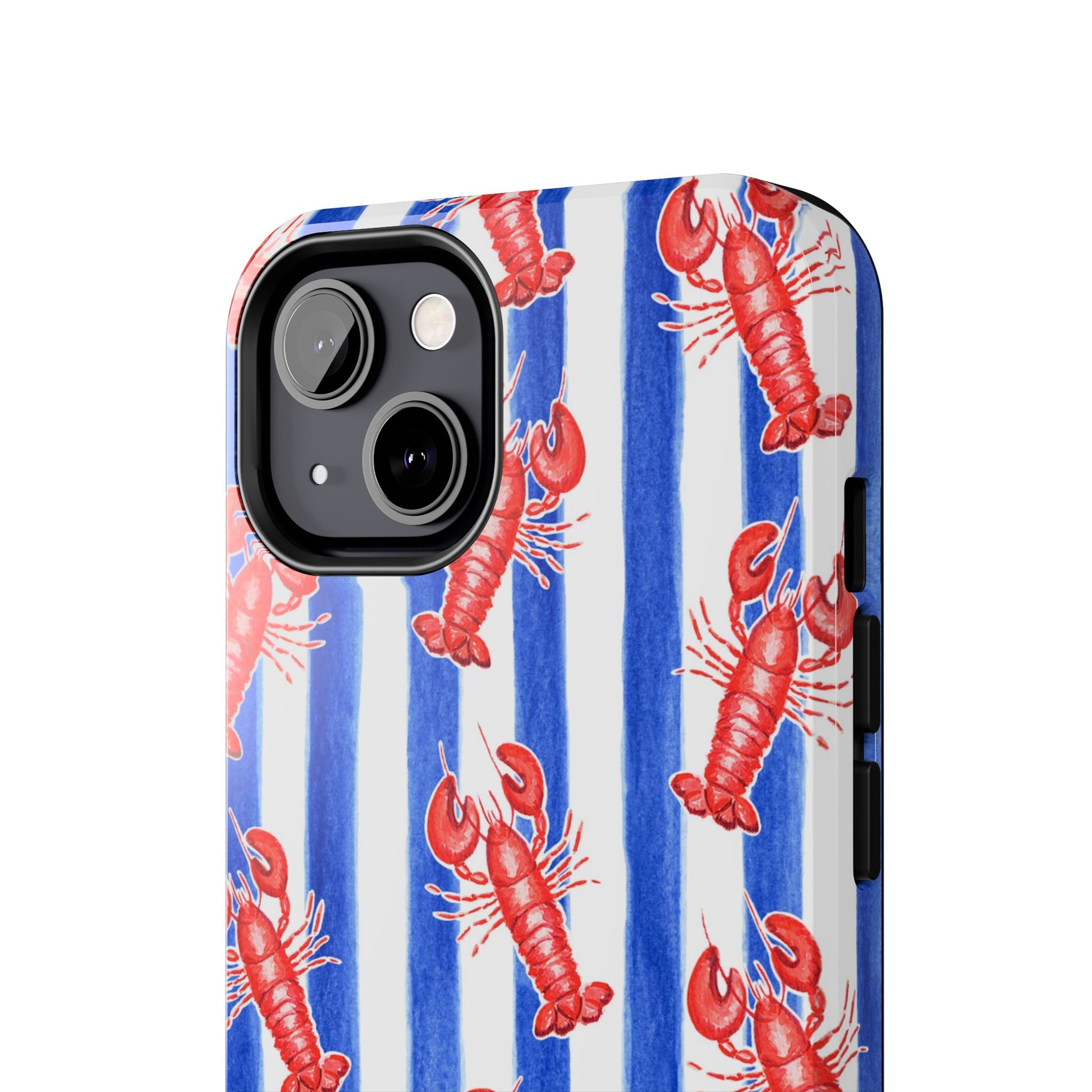 Blue & White Strip Red Lobster Watercolor Patterned Phone Case | Various Models