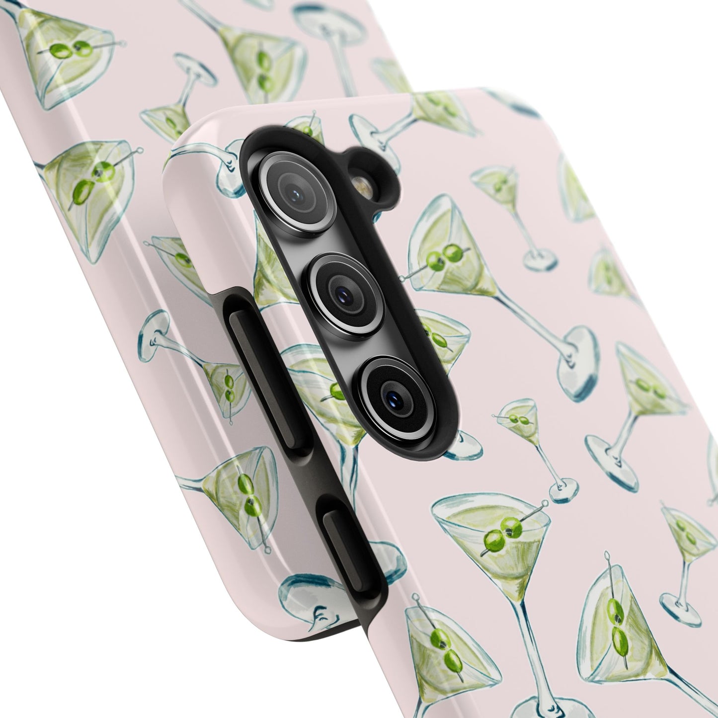 Watercolor Blue and Green Martinis Tossed Illustrated Pattern Blush Pink Tough Phone Case | Various Models