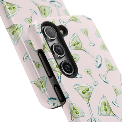 Watercolor Blue and Green Martinis Tossed Illustrated Pattern Blush Pink Tough Phone Case | Various Models
