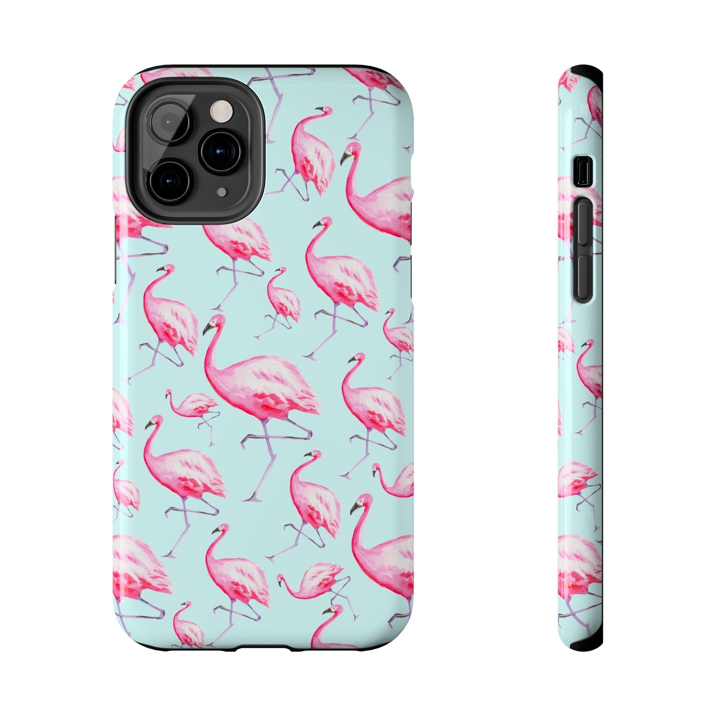 Pink Flamingos Watercolor Illustrated Tossed Pattern Blue Phone Case | Various Models iPhone 11 Pro
