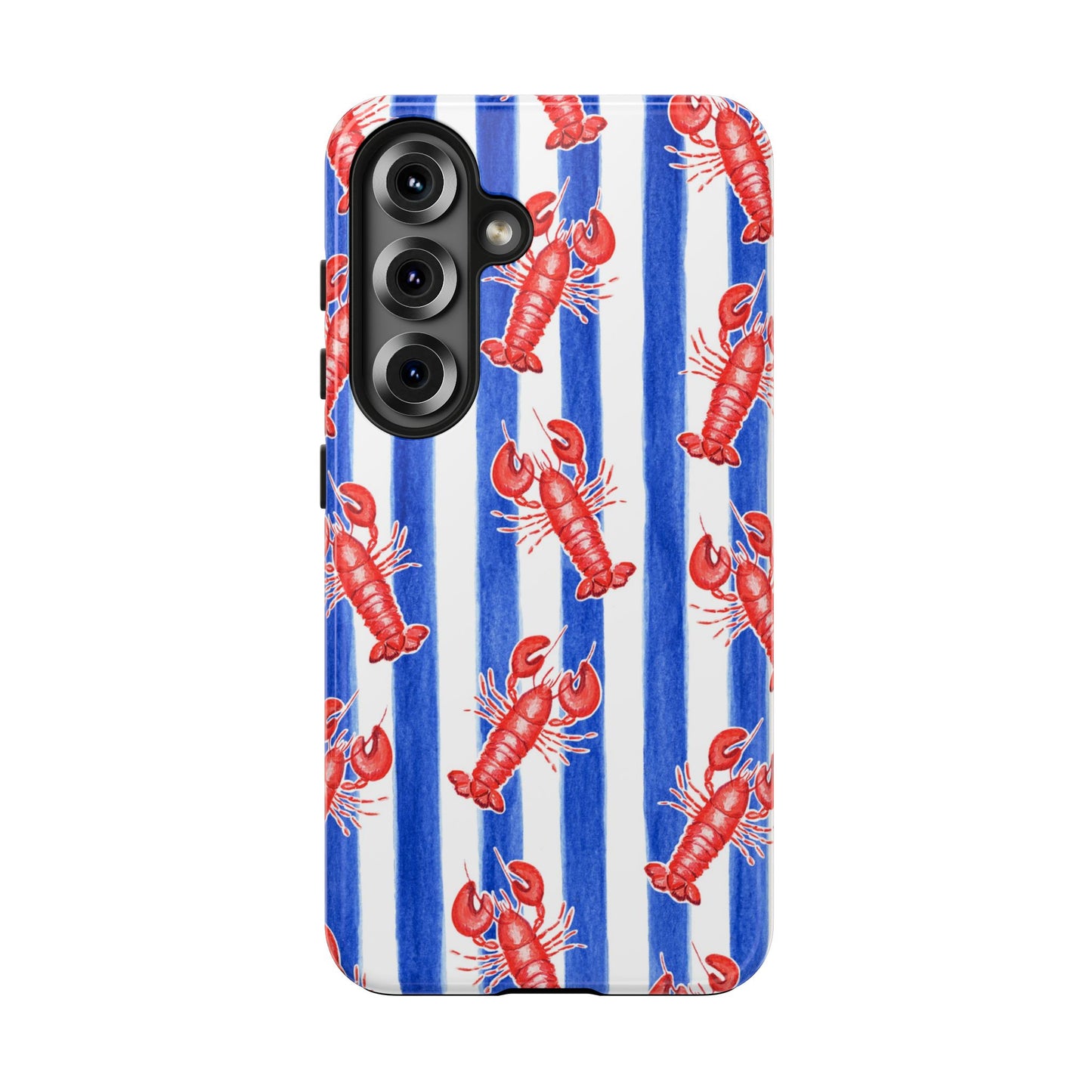Blue & White Strip Red Lobster Watercolor Patterned Phone Case | Various Models Samsung Galaxy S25
