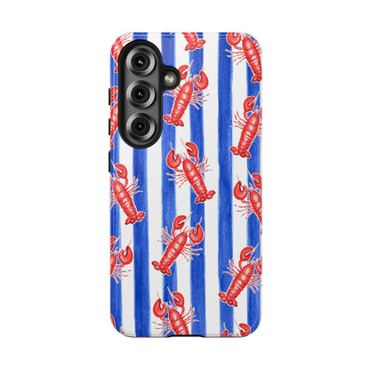 Blue & White Strip Red Lobster Watercolor Patterned Phone Case | Various Models Samsung Galaxy S25