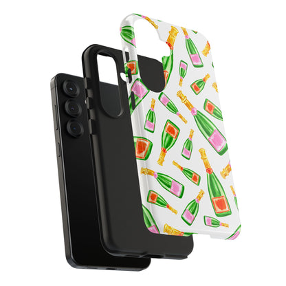 Tossed Pink and Green & Orange and Green Watercolor Illustrated Champagne Bottles Pattern Tough Phone Case | Various Models