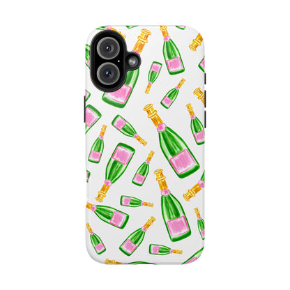 Copy of Tossed Pink and Green Watercolor Illustrated Champagne Bottles Pattern Tough Phone Case | Various Models