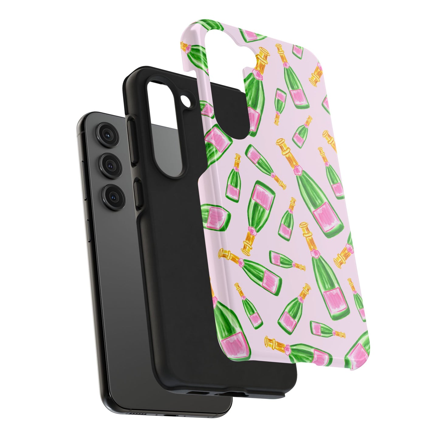 Tossed Pink and Green Watercolor Illustrated Champagne Bottles Pattern Blush Pink Tough Phone Case | Various Models