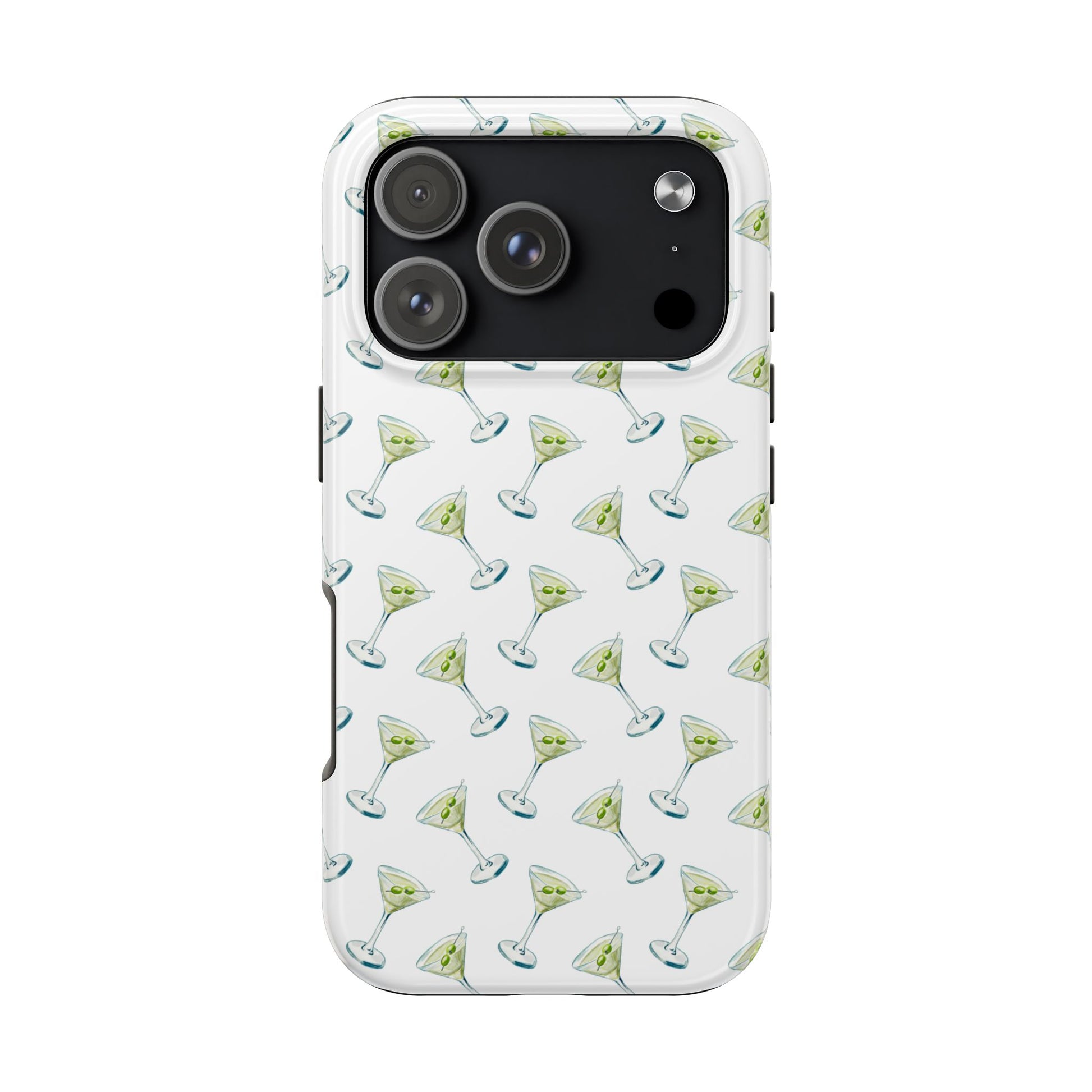 Martini Watercolor Illustrated Tossed Pattern Tough Phone Case | Various Models Available iPhone 17 Pro