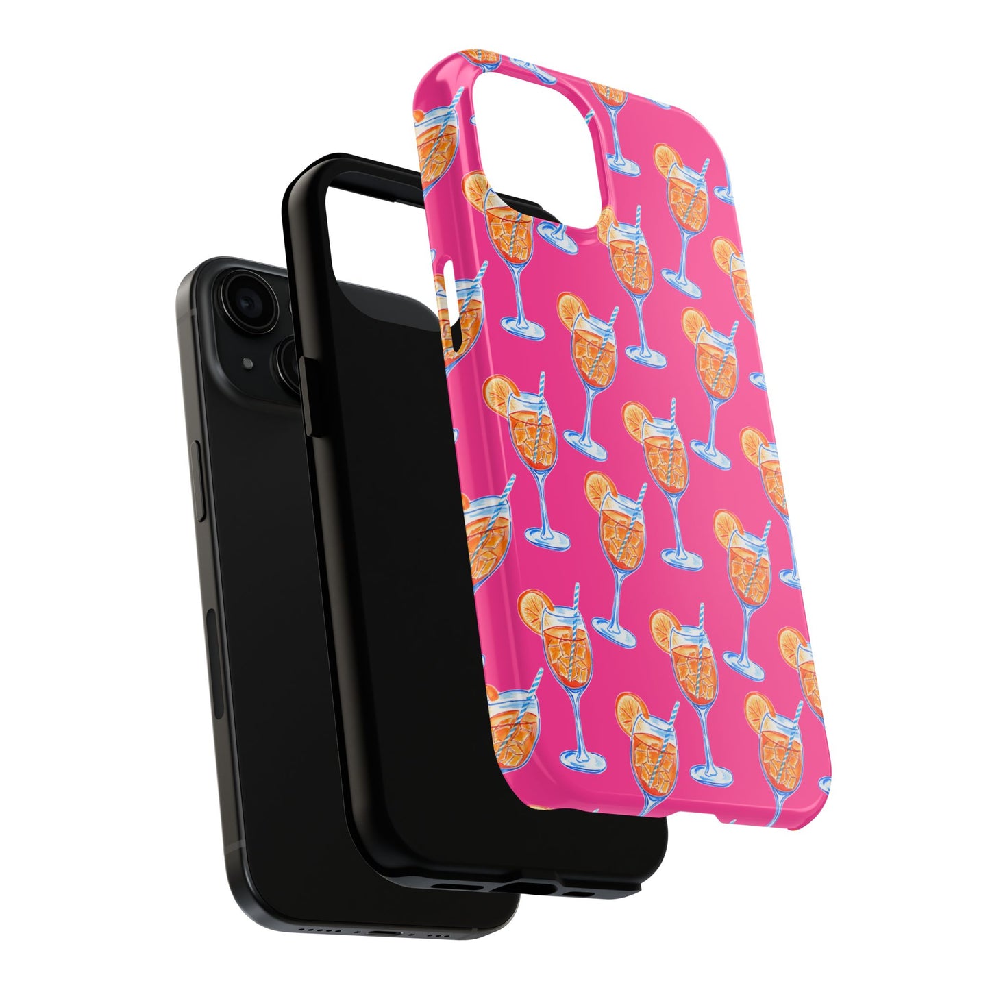 Orange & Blue Aperol Spritz Watercolor Pattern Hot Pink Phone Case | Various Models