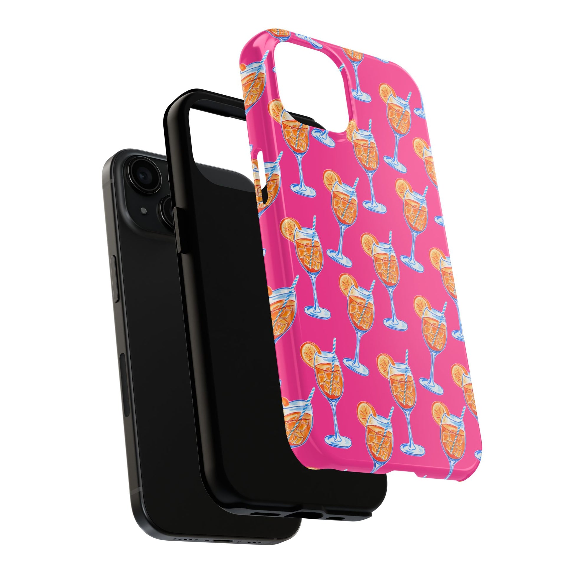 Orange & Blue Aperol Spritz Watercolor Pattern Hot Pink Phone Case | Various Models
