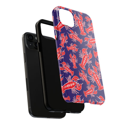 Red Lobster Watercolor Illustrated Tossed Pattern Navy Coastal Nautical Tough Phone Case | Various Models