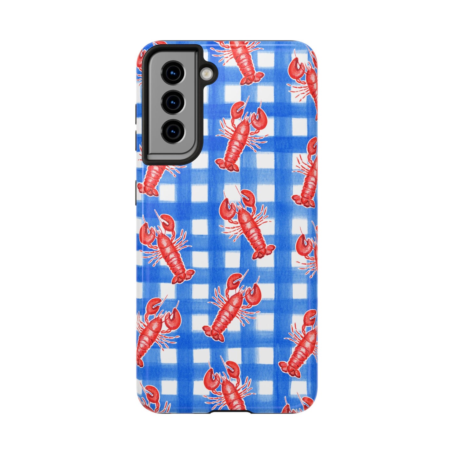 Blue Gingham Red Lobster Watercolor Patterned Phone Case | Various Models