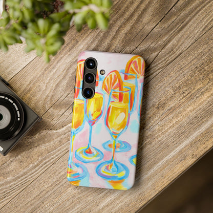 Pink Orange Mimosas Blue Champagne Flutes Abstract Acrylic Tough Phone Case | Various Models