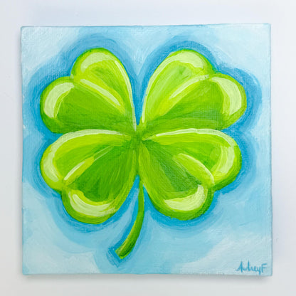 "A Little Bit of Luck — Sky" | 4x4 | Original Four Leaf Clover Abstract Acrylic Painting on Canvas