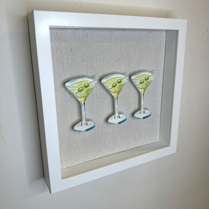 9” x 9” Glitter Embellished Martini Trio 3D Push Pin Shadow Box