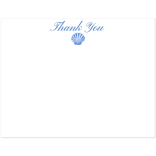 Personalized Blue or Turquoise Sea Shell Watercolor Illustrated Flat Notecards | Set of 10 Cards & Envelopes | 2 Sizes 4.25x5.5″ (SM) Blue