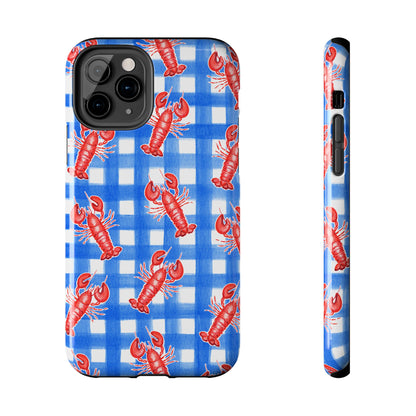 Blue Gingham Red Lobster Watercolor Patterned Phone Case | Various Models