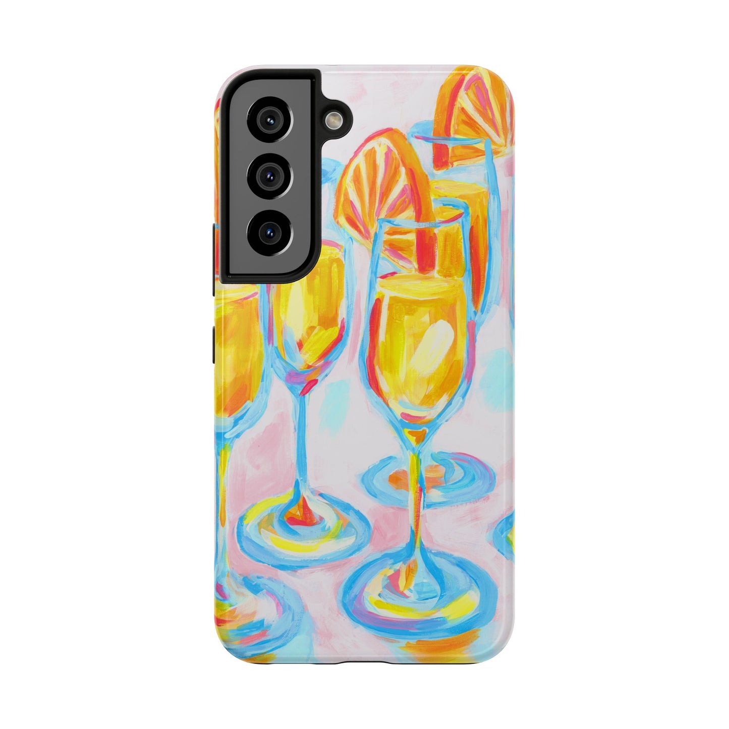 Pink Orange Mimosas Blue Champagne Flutes Abstract Acrylic Tough Phone Case | Various Models