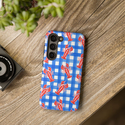 Blue Gingham Red Lobster Watercolor Patterned Phone Case | Various Models