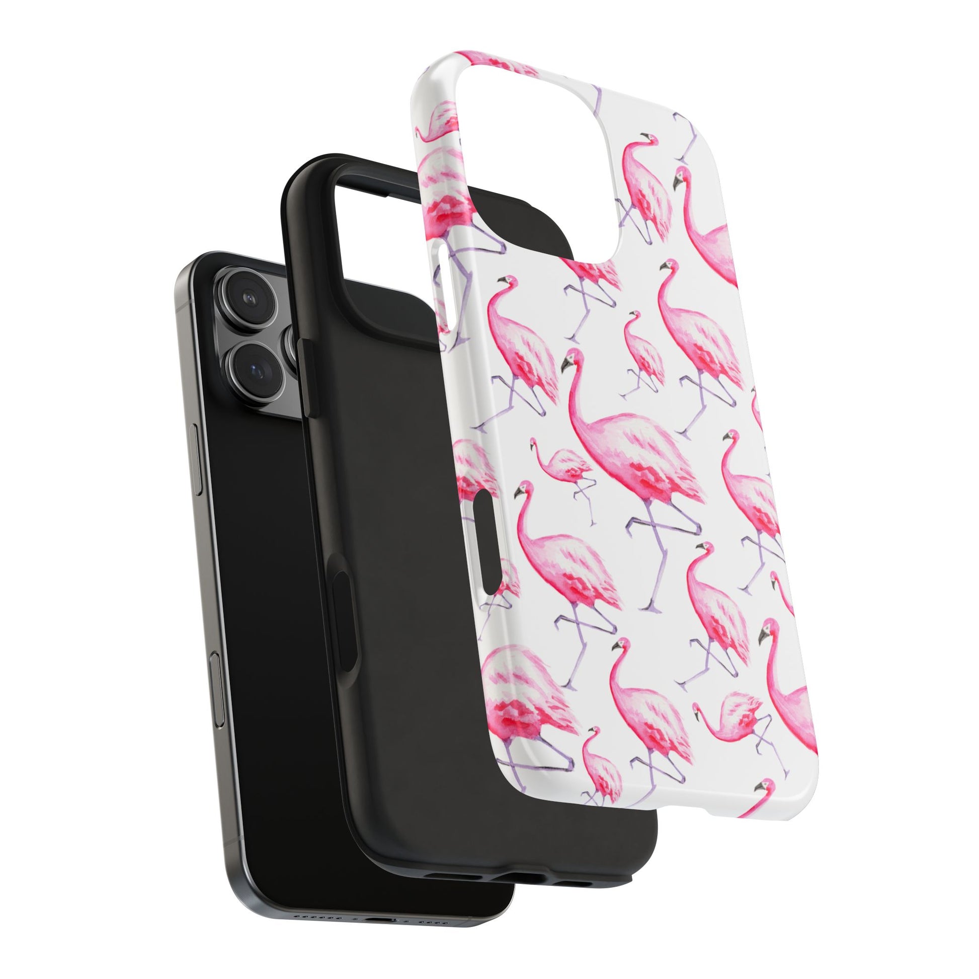 Hot Pink Flamingos Watercolor Illustrated Tossed Pattern Phone Case | Various Models