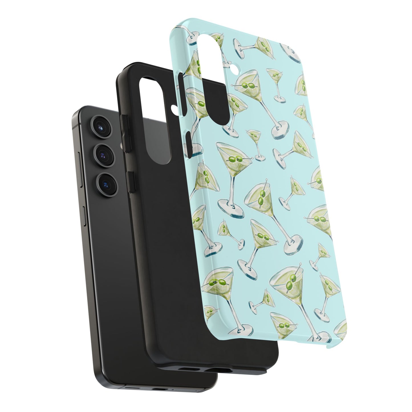 Watercolor Blue and Green Martinis Tossed Illustrated Pattern Turquoise Blue Tough Phone Case | Various Models