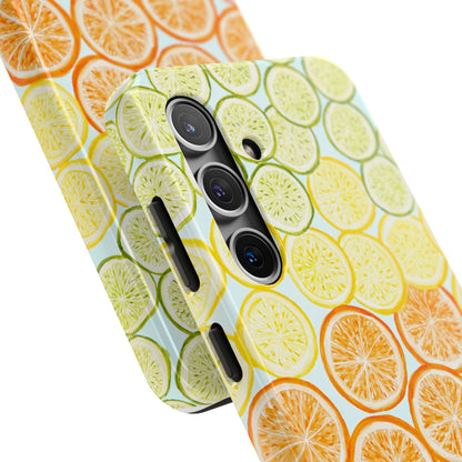 Ombré Citrus Grapefruit, Oranges, Lemons, & Limes Watercolor Illustrated Light Blue Tough Phone Case | Various Models Available