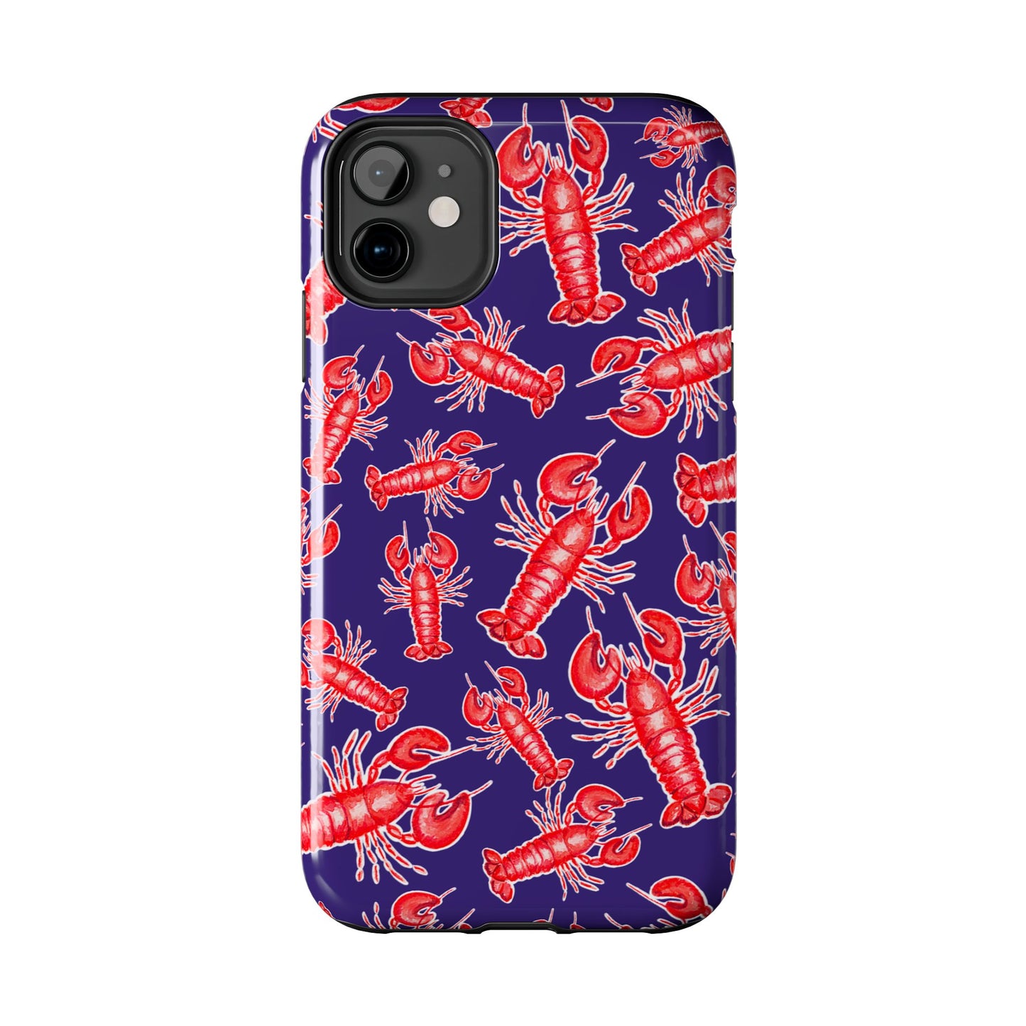 Red Lobster Watercolor Illustrated Tossed Pattern Navy Coastal Nautical Tough Phone Case | Various Models