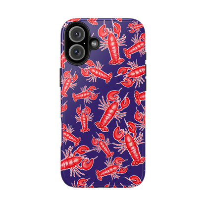 Red Lobster Watercolor Illustrated Tossed Pattern Navy Coastal Nautical Tough Phone Case | Various Models