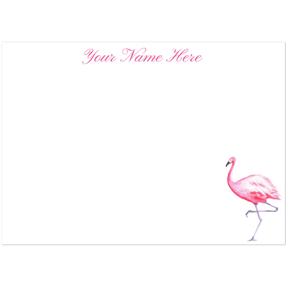 Personalized Pink Flamingo Watercolor Illustrated Flat Notecards | Set of 10 Cards & Envelopes | 2 Sizes 5R (5 x 7″)