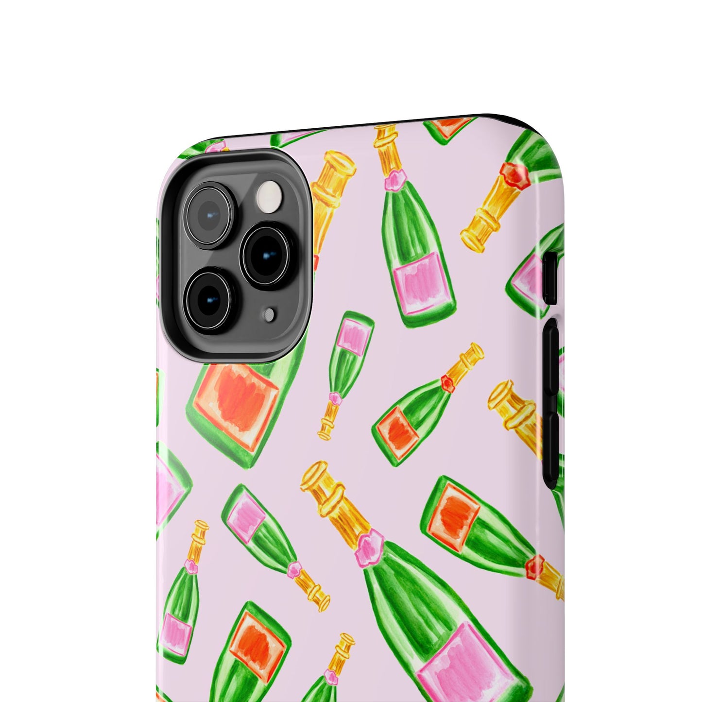 Tossed Pink and Green & Orange and Green Watercolor Illustrated Champagne Bottles Pattern Blush Pink Tough Phone Case | Various Models