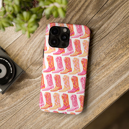 Rows of Hot Pink & Orange Cowboy Boots Tough Phone Cases | Various Models Available