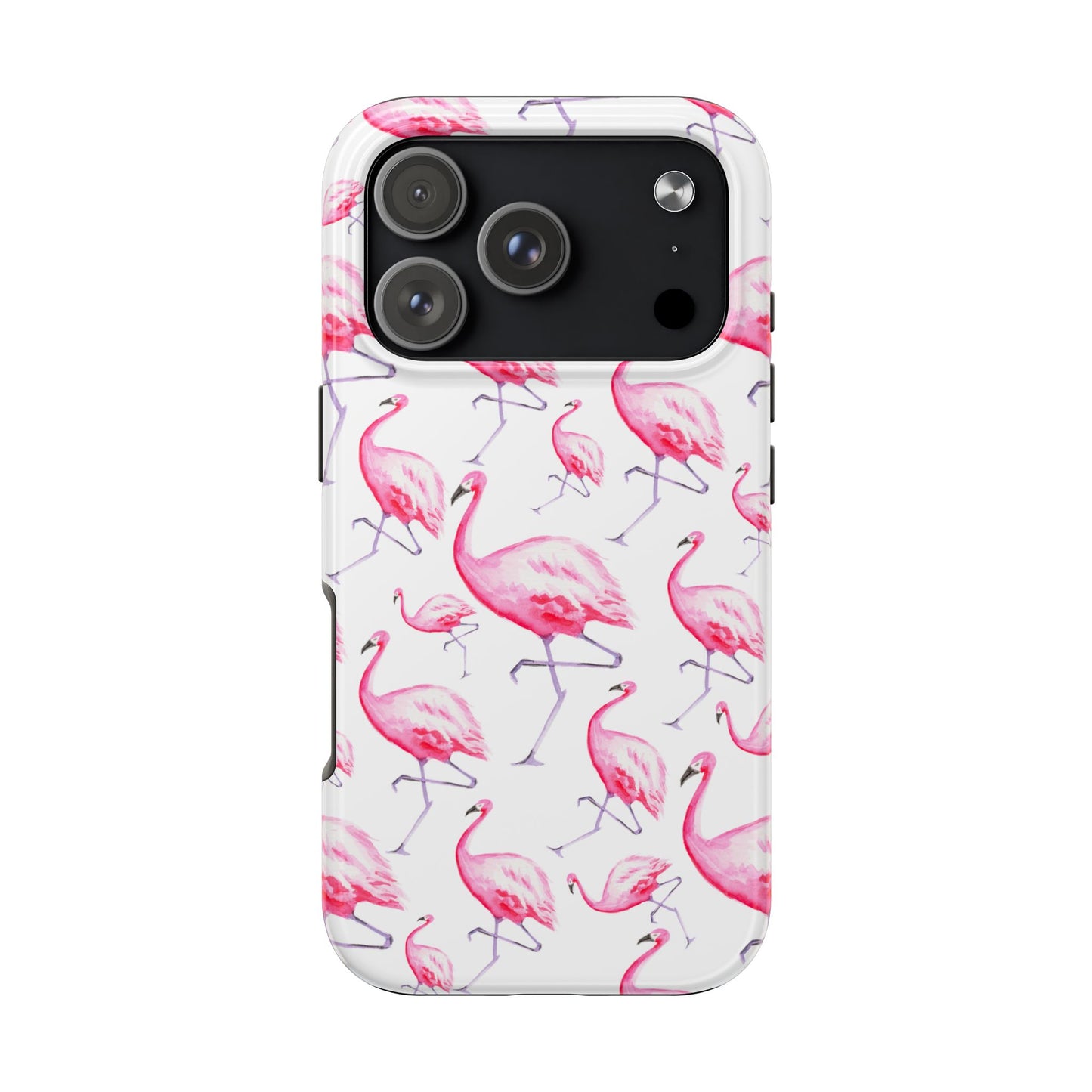 Hot Pink Flamingos Watercolor Illustrated Tossed Pattern Phone Case | Various Models iPhone 17 Pro