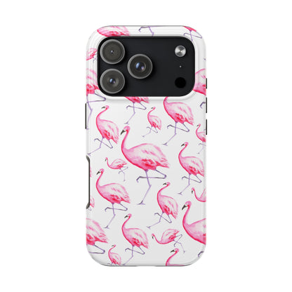 Hot Pink Flamingos Watercolor Illustrated Tossed Pattern Phone Case | Various Models iPhone 17 Pro