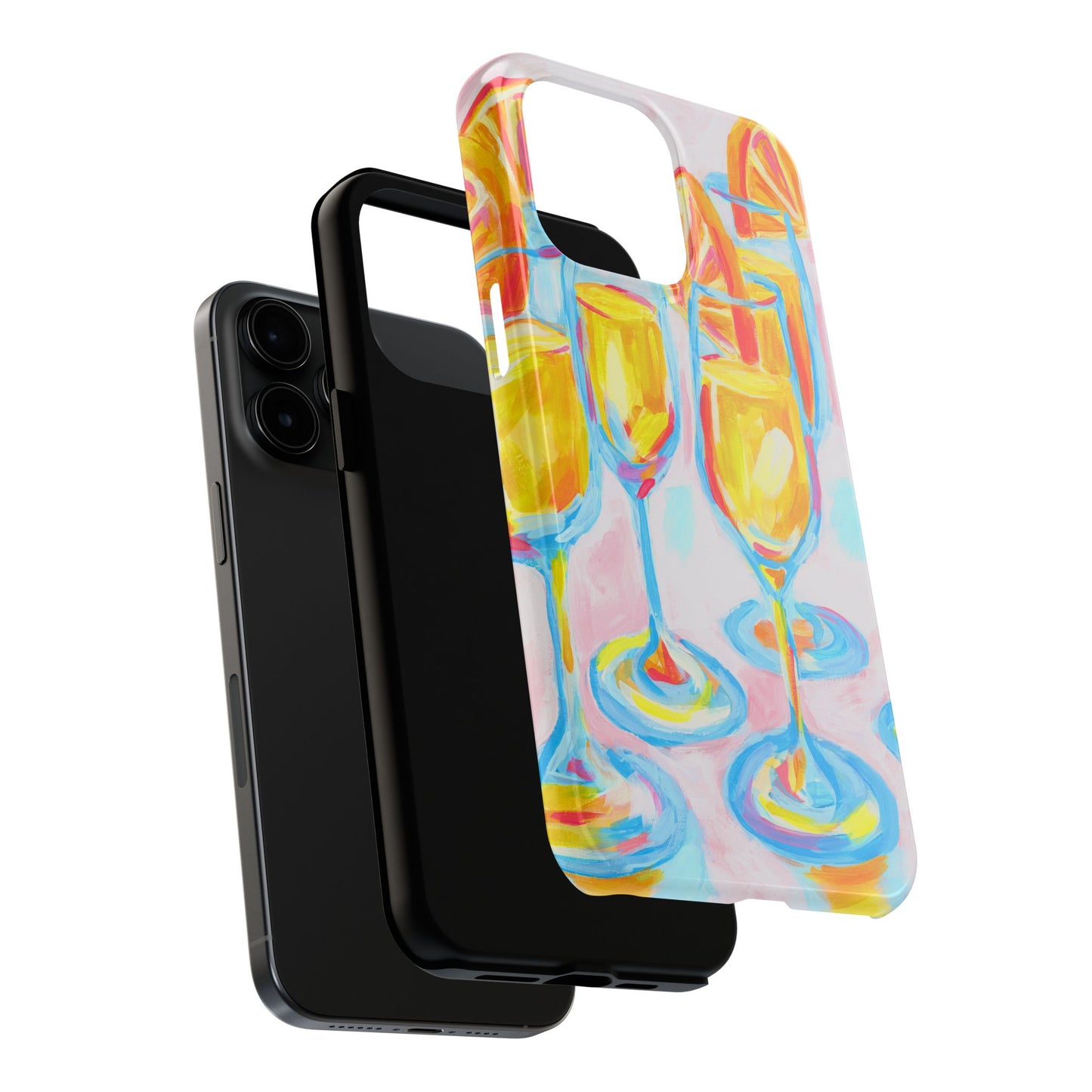 Pink Orange Mimosas Blue Champagne Flutes Abstract Acrylic Tough Phone Case | Various Models