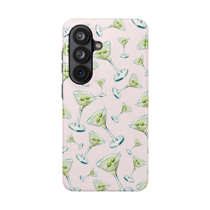 Watercolor Blue and Green Martinis Tossed Illustrated Pattern Blush Pink Tough Phone Case | Various Models