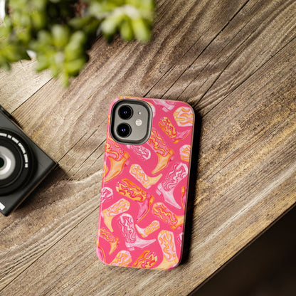 Tossed Hot Pink & Orange Watercolor Cowboy Boots Hot Pink Tough Phone Cases | Various Models