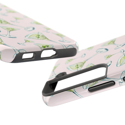 Watercolor Blue and Green Martinis Tossed Illustrated Pattern Blush Pink Tough Phone Case | Various Models
