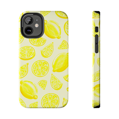 Bright Yellow Lemons Watercolor Illustrated Tossed Pattern Pale Yellow Tough Phone Case | Various Models
