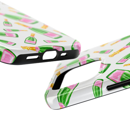 Copy of Tossed Pink and Green Watercolor Illustrated Champagne Bottles Pattern Tough Phone Case | Various Models