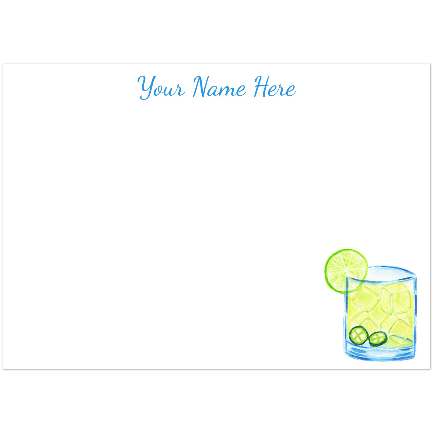 Personalized Spicy Margarita Watercolor Illustrated Flat Notecards | Set of 10 Cards & Envelopes | 2 Sizes 5R (5 x 7″)