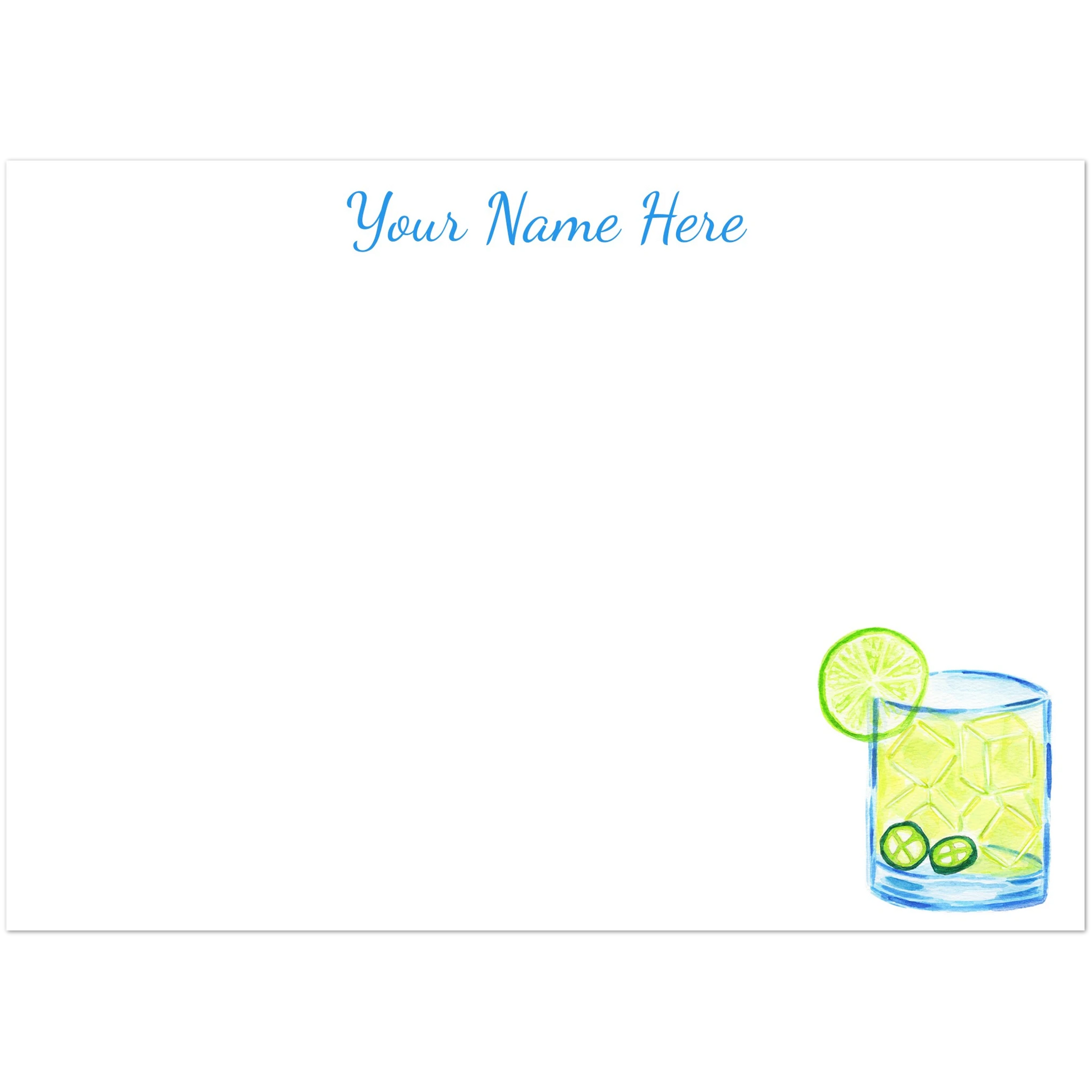 Personalized Spicy Margarita Watercolor Illustrated Flat Notecards | Set of 10 Cards & Envelopes | 2 Sizes 5R (5 x 7″)