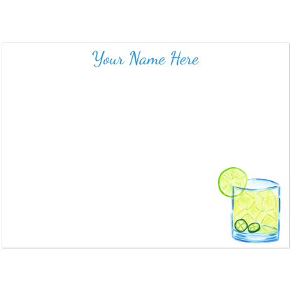 Personalized Spicy Margarita Watercolor Illustrated Flat Notecards | Set of 10 Cards & Envelopes | 2 Sizes 5R (5 x 7″)