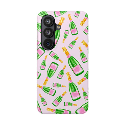 Tossed Pink and Green Watercolor Illustrated Champagne Bottles Pattern Blush Pink Tough Phone Case | Various Models