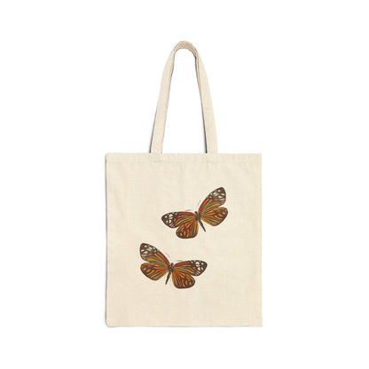 Canvas Book Tote | Orange and Black Butterfly Watercolor Duo Printed Farmers Market Tote | Coastal Preppy Gift