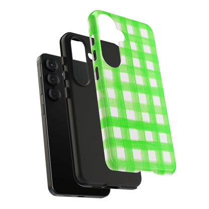 Lime Green Gingham Watercolor Illustrated Tough Phone Case | Various Models Available