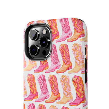 Rows of Hot Pink & Orange Cowboy Boots Tough Phone Cases | Various Models Available